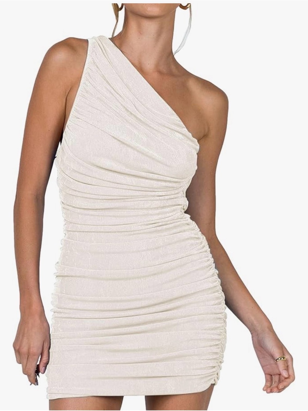 Amazon One Shoulder Ruched Bodycon Mini Dress